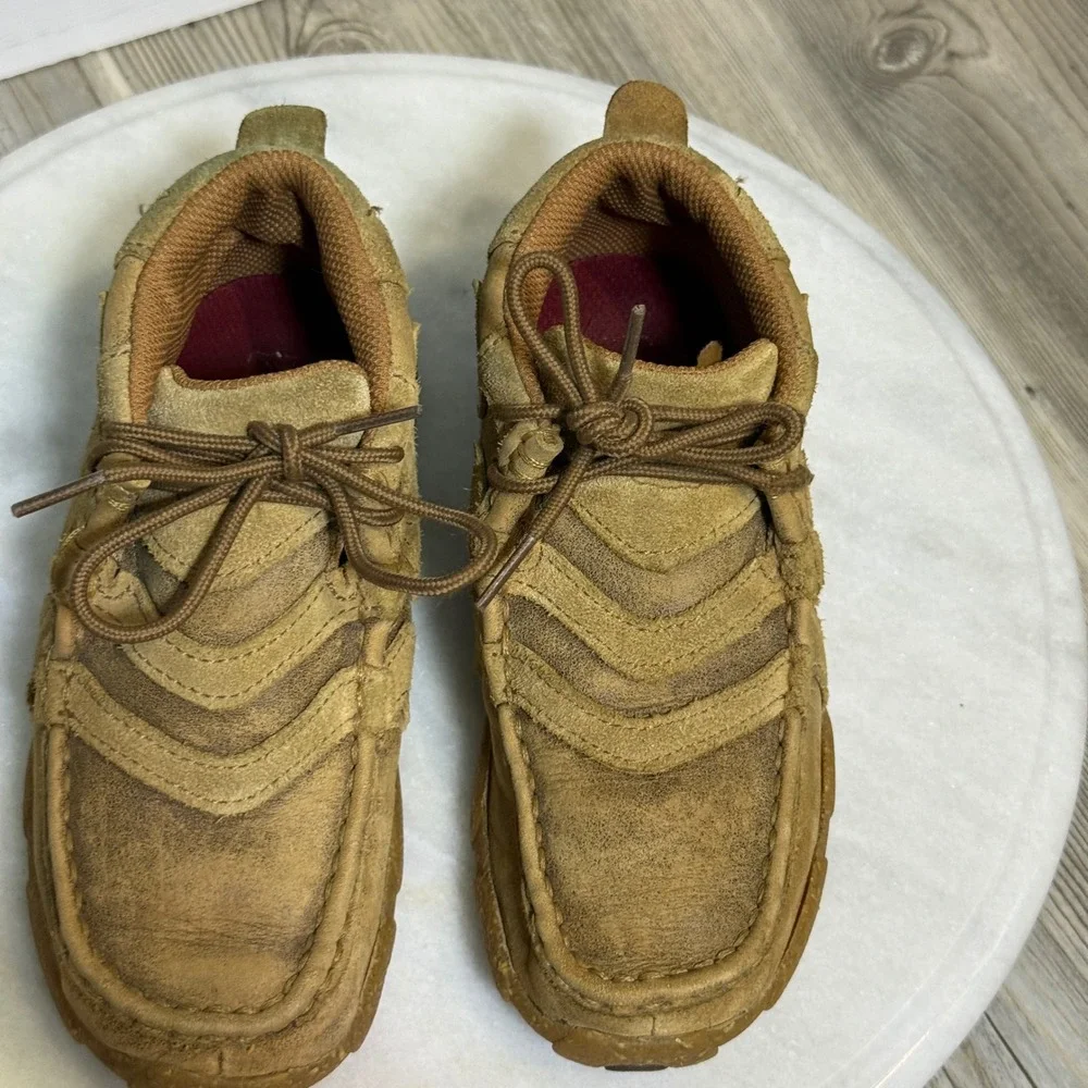 Twisted X Kids Brown Leather Star Overlay Driving Moccasins Lace Up Shoes farm *